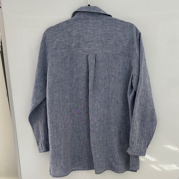 Eileen Fisher Organic Linen Blue Button Down Shirt - Picture 3 of 8